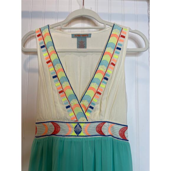 Flying Tomato Embroidered Empire Waist Tropical Beach Chiffon Maxi Dress S - Picture 3 of 7